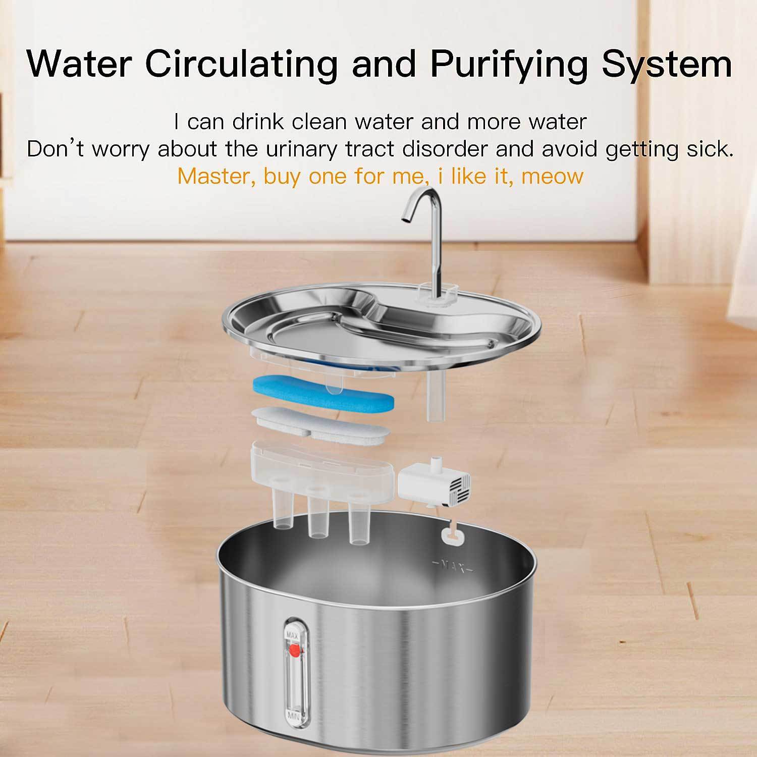 Large Capacity 3.2L Smart Pet Circulating Water Dispenser Stainless Steel Pump Electric Water Fountain for Dog and Cats