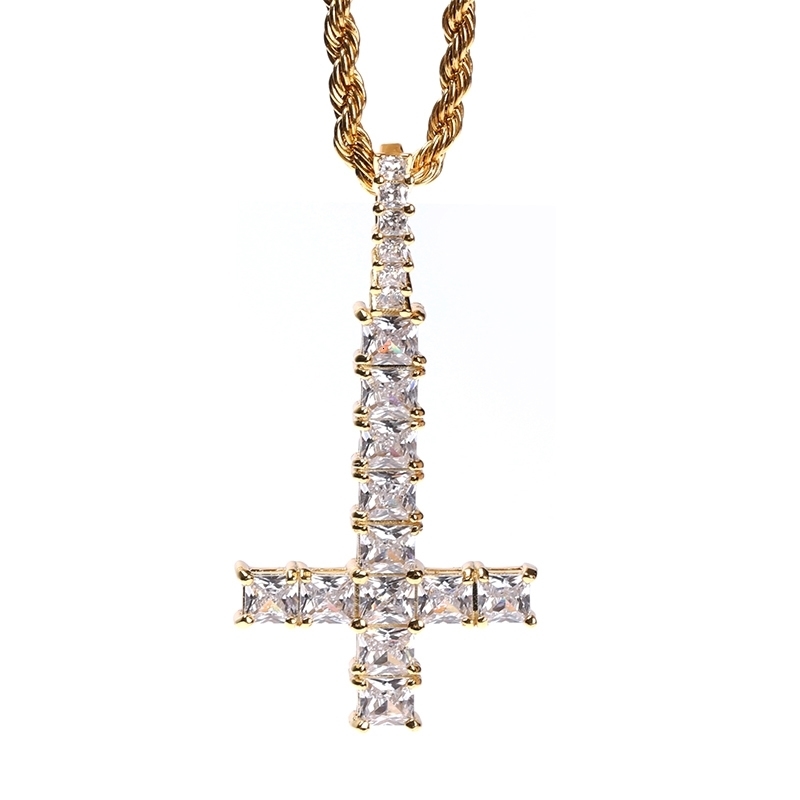 LUXTA Upside Down Crosses Necklace Reverse Cross Pendant High Quality Square Stones Hiphop Fit Jewelry 241120