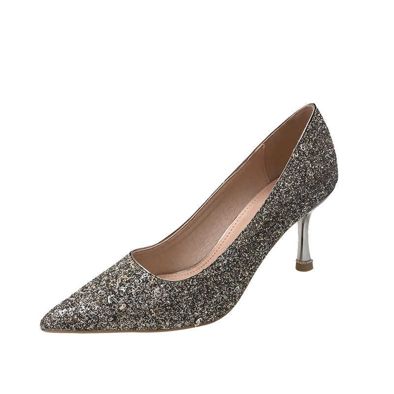 Wedding Shoes Banquet New High Heels Crystal Glitter Medium Short Heel Thin Heel Diamond 3cm5cm7cm