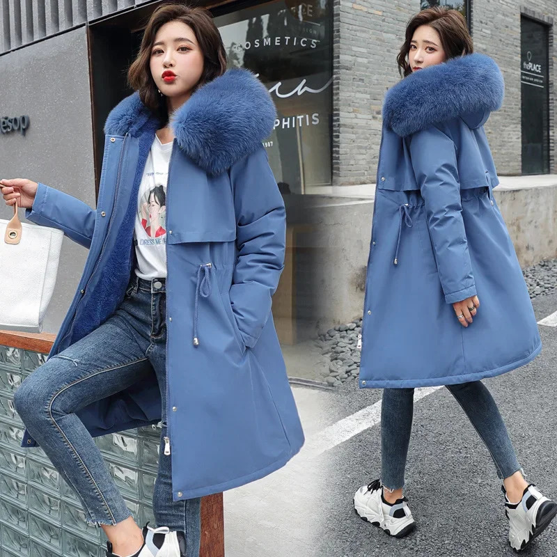 Winter Jacket 2024 Women Parka Clothes Long Coat Wool Liner Hooded Fur Collar Thick Warm Snow Wear Padded 6XL 241120