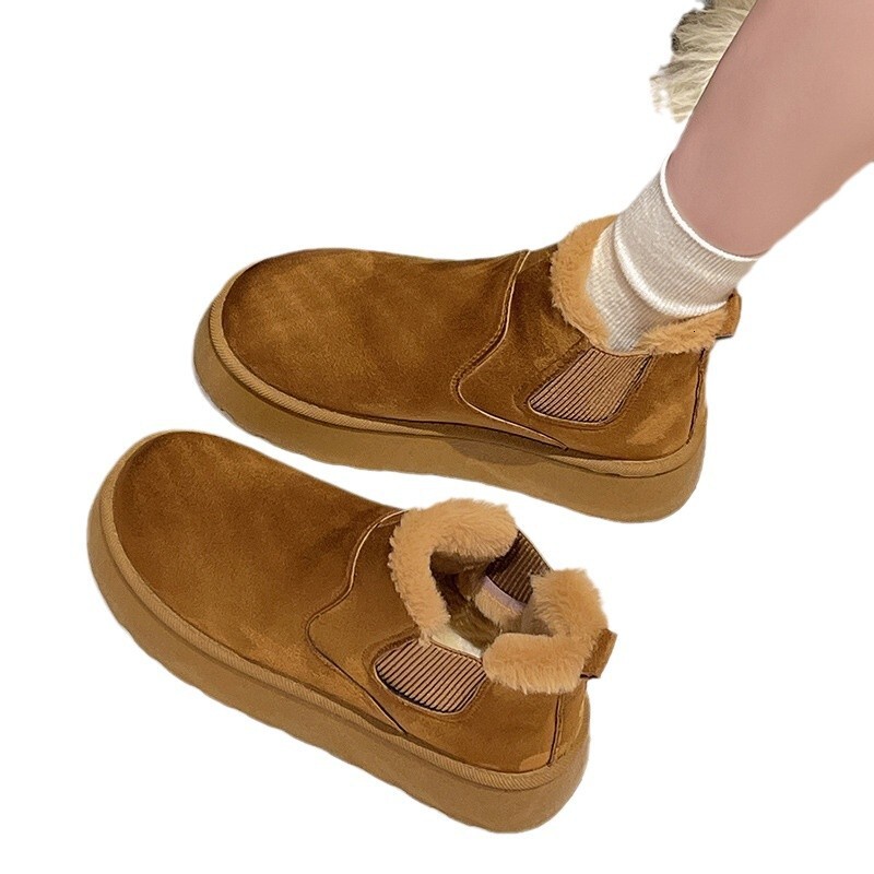 Thick soled snow boots for women, autumn and winter 2024 new model with added fleece and thick warm boots, bread shoes for women, snow boots