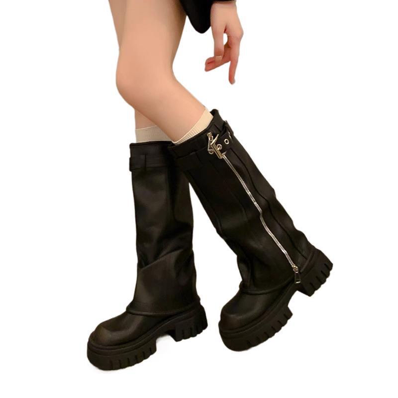 Knee Platform High Women Fashion Ladies Belt Buckle Knight Long Boots Autumn Winter Women's Thick Heel Shoes 833e 's