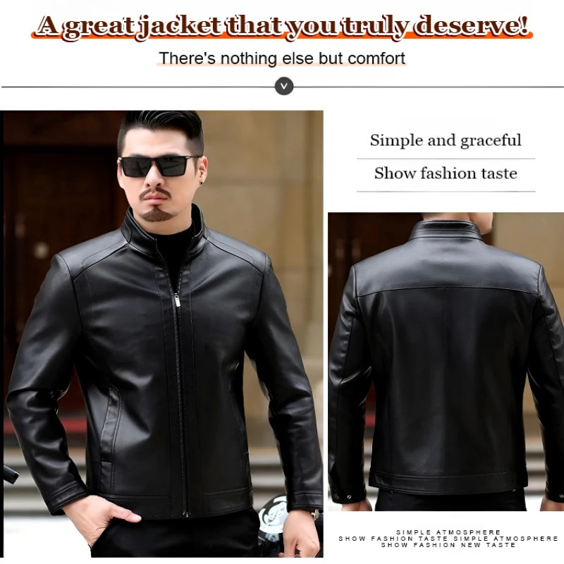Highend Pu leather jacket Middleaged and elderly mens casual standup collar spring blouse 241121
