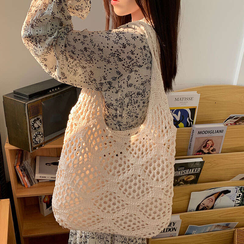 New Retro Women's Hollowed Out Yarn Knitted Tote Shoulder Bag, Shopping Bag B1