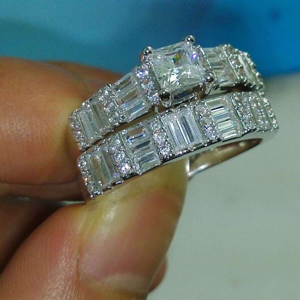 Victoria Wieck Brand Desgin Fashion Jewelry 10KT White Gold Filled Princess Topaz CZ Dia Gemstone Women Wedding Bridal Couple Ring Set dh910320090