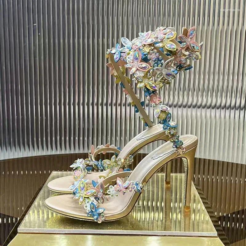 2025 S Fashion Designer Sandals Sexy High Heels Woman Crystal Wer Snake Twine Around Ankle Strap Wedding Shoes Summer Gladiator Women