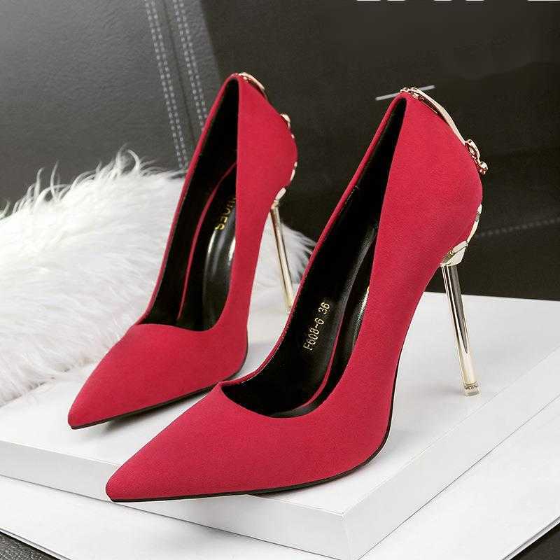 Fashion Classic Fine Heel Metal Buckle Butterfly High Heels Womens Shoes Suede New Ultra High Heels Single Shoes Women