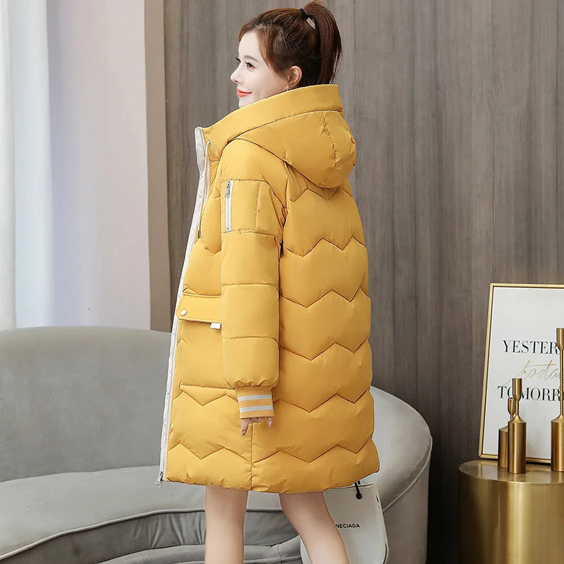 Winter Women Coat Midlength Hooded Cotton Padded Parkas 4XL Warm Thicken Casual Overcoat Loose Snow Wear Solid Outwear Jacket 241120