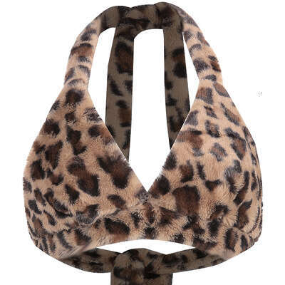 European and American fashion leopard print plush vest ins super hot short backless sexy top winter hanging neck suspender trend 2024 new style chic e
