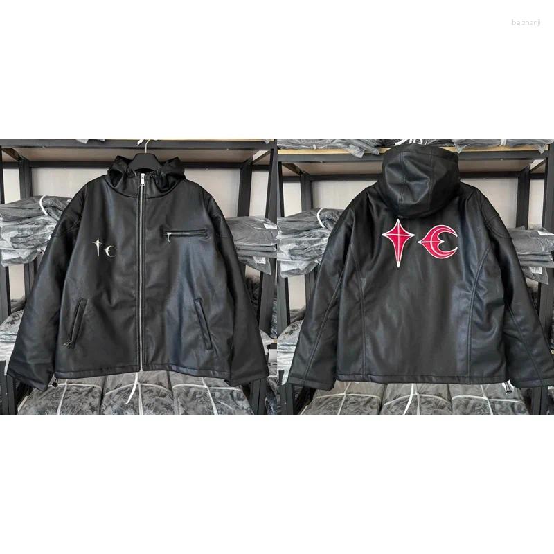 Men's Jackets Thug Club Leather Jacket Korean Streetwear Fall Winter Quilted Cotton Zip-up High Quality Metal Coat