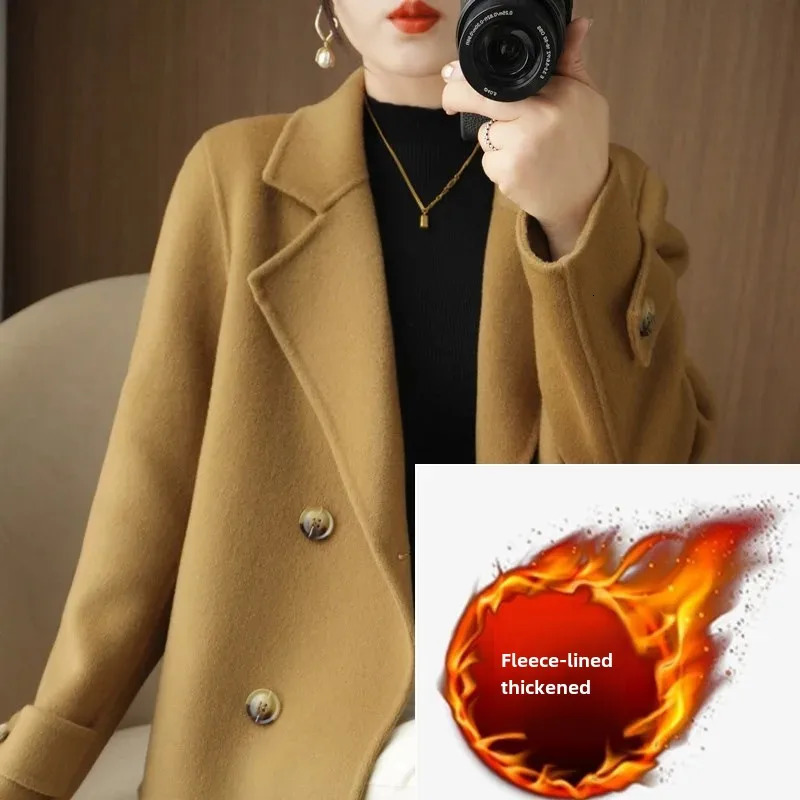 Thickened Fleece Woolen Coat For Women Autumn Winter Loose Fit Reverse Season Suit Collar Wool Blend Outerwear 241121