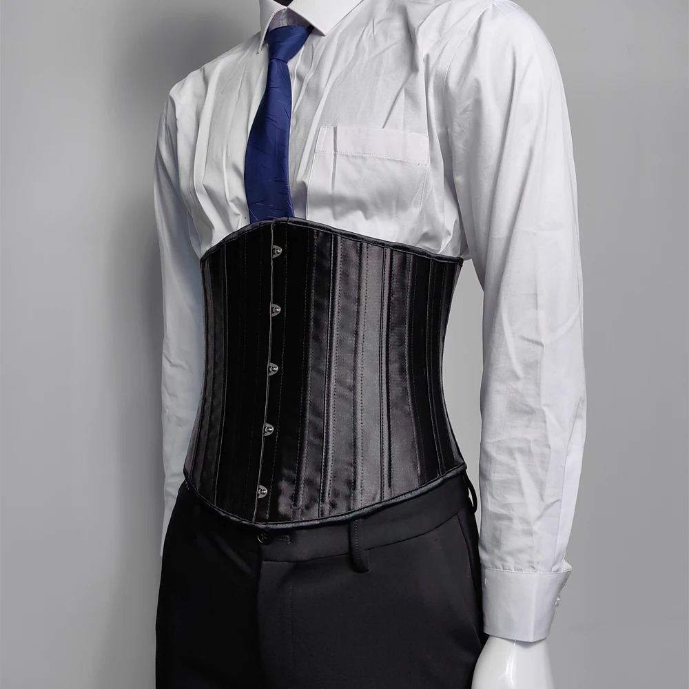 Mens tight corset waist trainer 26 steel frame abdominal control medieval retro shaping lace waist slimming machine tight top 5 buckets 241202