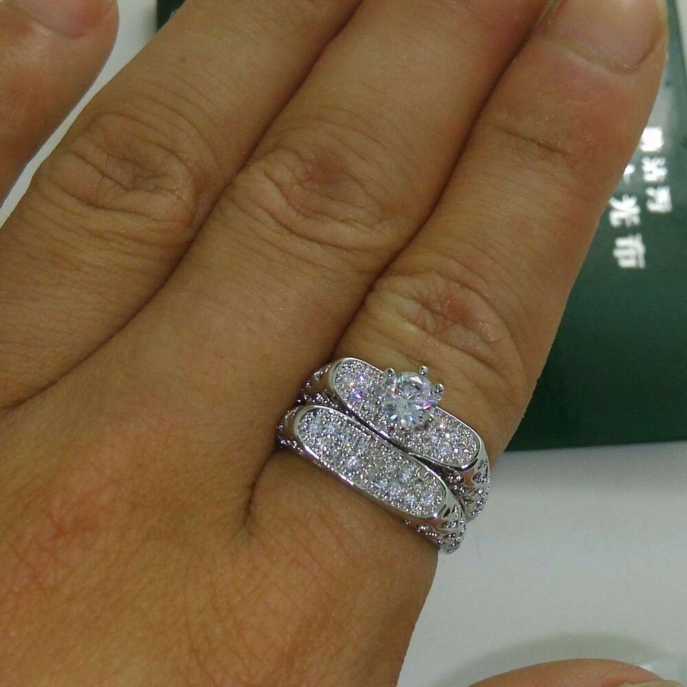 10kt Gold Filled White Topaz CZ Gemstone Bridal Wedding Ring Set (Size 6-10) dh910320090