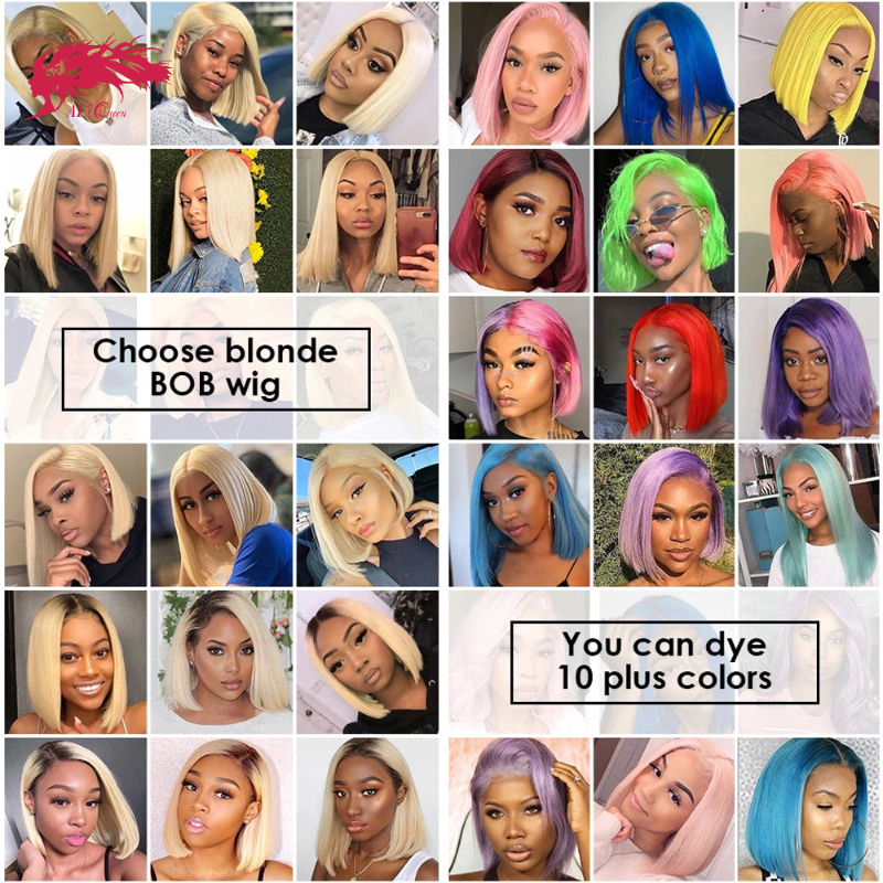 Ali Queen 13X4 Short 613 Color 180% Density Transparent Pre Plucked Bone Human Hair Lace Front Bob Wigs For Women
