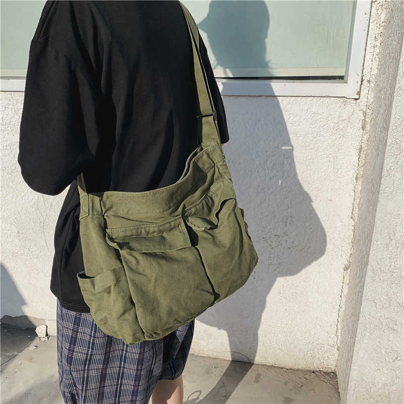 Canvas bag crossbody artistic workwear style shoulder bag crossbody bag women's lazy style large capacity simple 241202