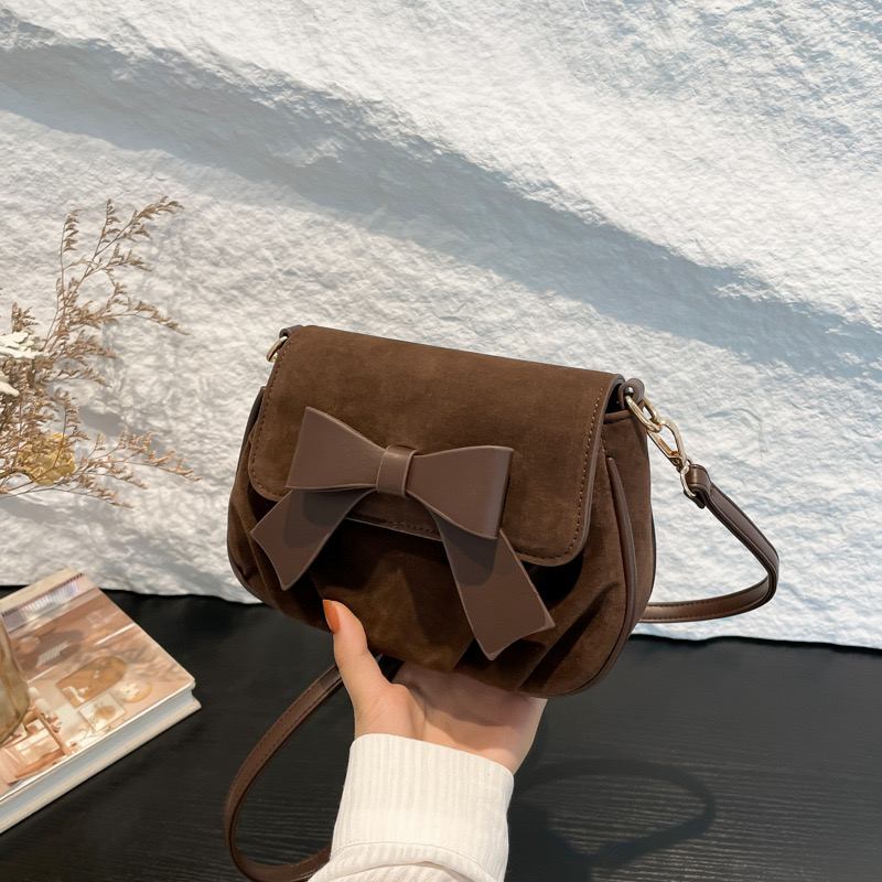 2025 new Trendy bow pleated small square new fashionable western-style frosted single shoulder casual crossbody women's bag zhanyishengli