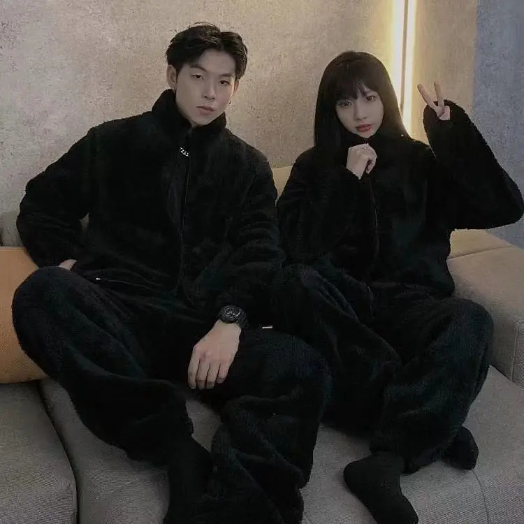 Winter Mens and Womens Underwear Set Sleepwear Winter Thick Velvet Coral Flannel Home Clothing Sleepwear 241130