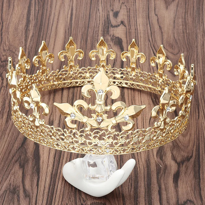 Baroque Royal King Crowns For Men Round Big Gold Tiaras Outfit Sliver Prince Pageant Diadem Trophy Costume Hair Accessories 241202