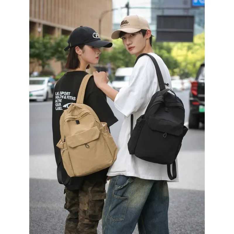 Simple Solid Color Large Capacity Nylon Schoolbag All-match Zipper Unisex Backpack 2024 Hot Sale Bags for Girls and Boys Bolsa