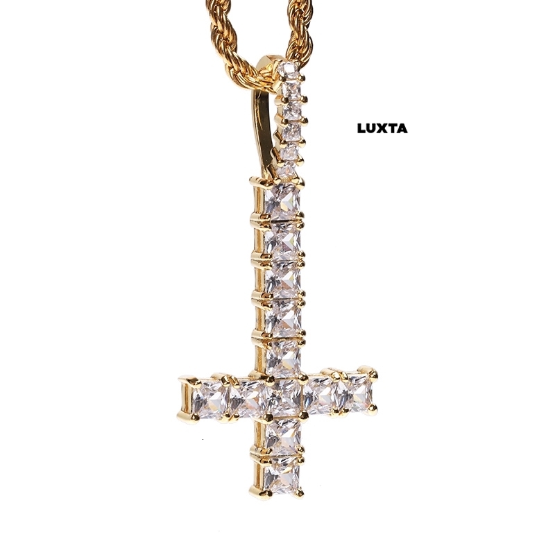 LUXTA Upside Down Crosses Necklace Reverse Cross Pendant High Quality Square Stones Hiphop Fit Jewelry 241120
