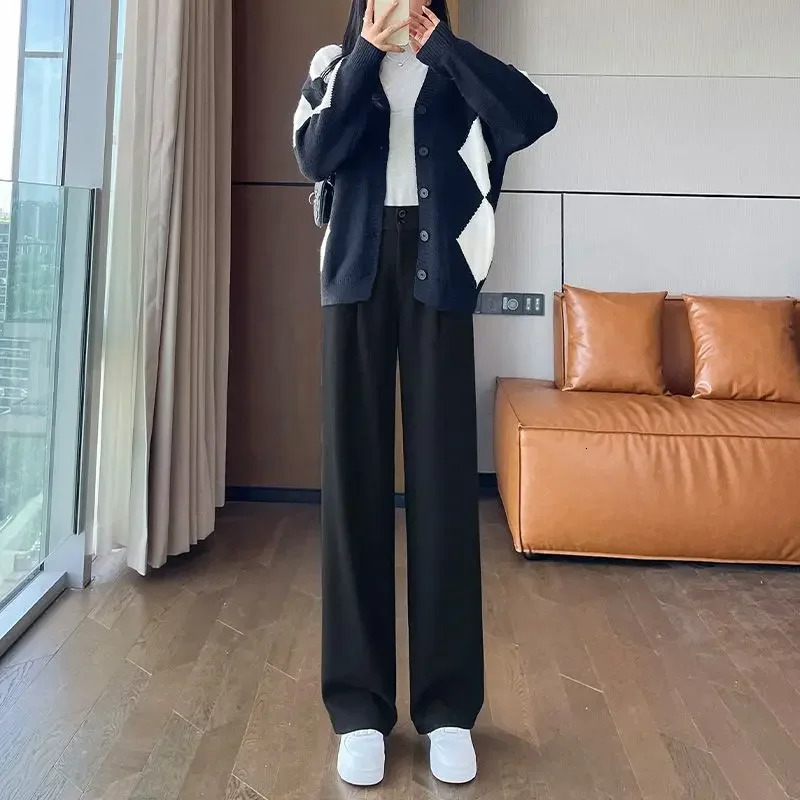 Maid Office Autumn Winter Work Custom Womens Dress Pants Coarse tweed Wide Legs Waist Aesthetic Trend 2024 Harajuku 241202
