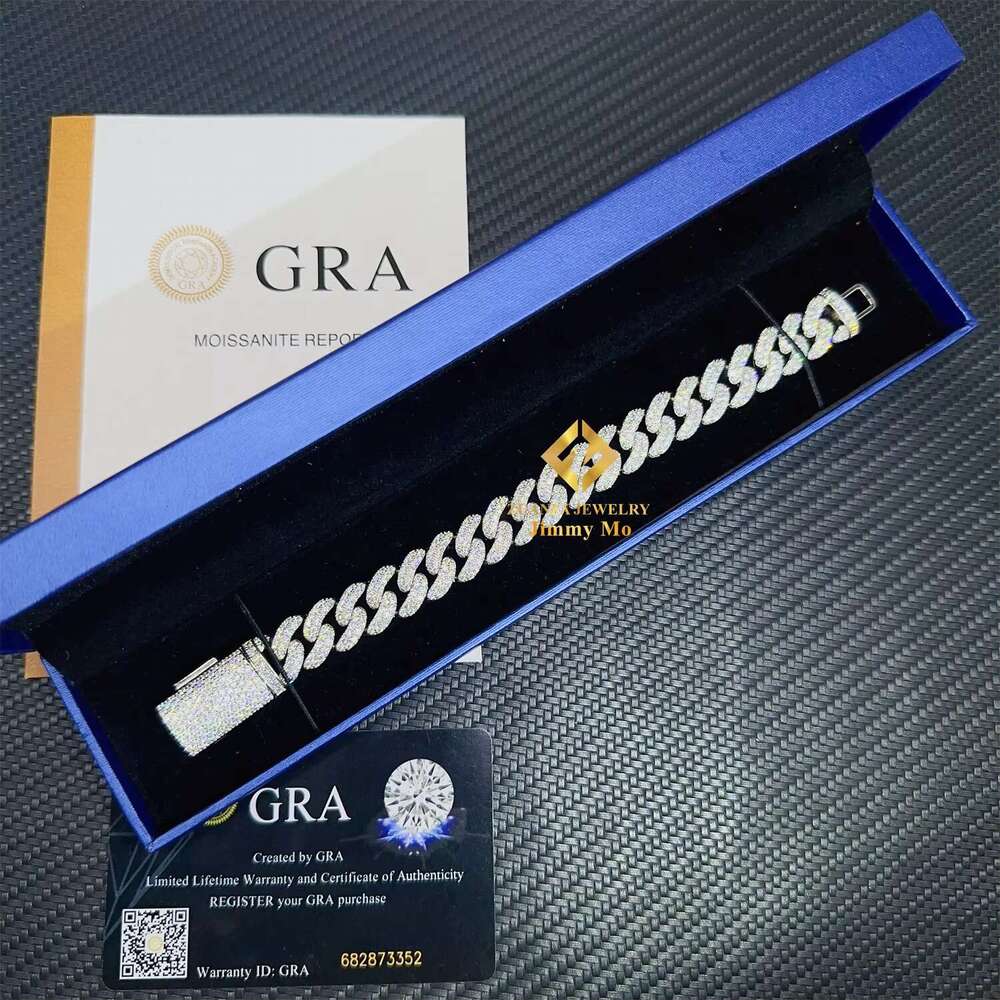 Wholesale Price 13Mm Two Rows Sterg Sier White Gold Plated Moisssanite Stone Iced Out Hip Hop Cuban K Bracelet