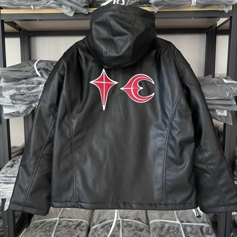 Men's Jackets Thug Club Leather Jacket Korean Streetwear Fall Winter Quilted Cotton Zip-up High Quality Metal Coat