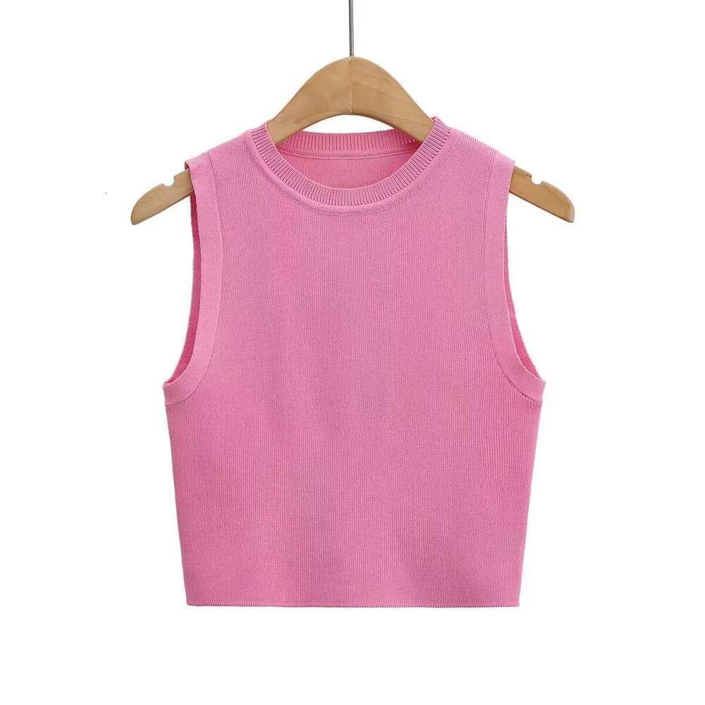 Summer European and American Style Sleeveless Elastic Short Knitted Tank Top for Women C83614 2024 Versatile New Trendy Clothing Ins