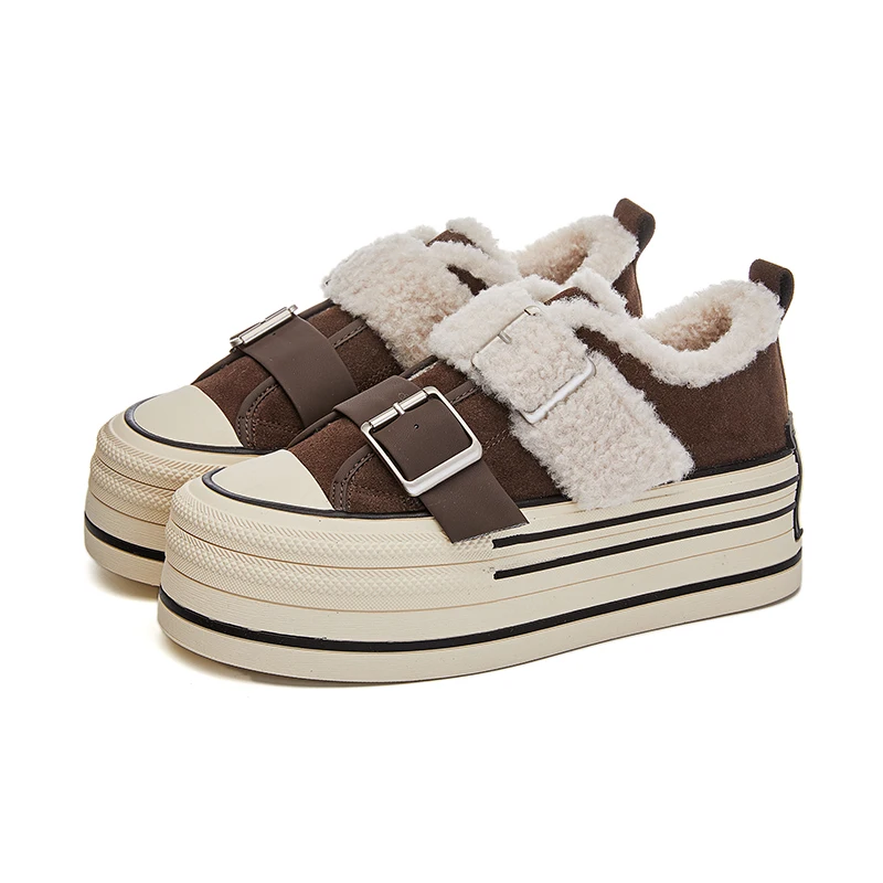 AIYUQI 2025 Thick-soled Women's Sneakers Shoes Winter Non-slip Casual Female Shoes Plus Velvet Velcro Women Skateboard Shoes