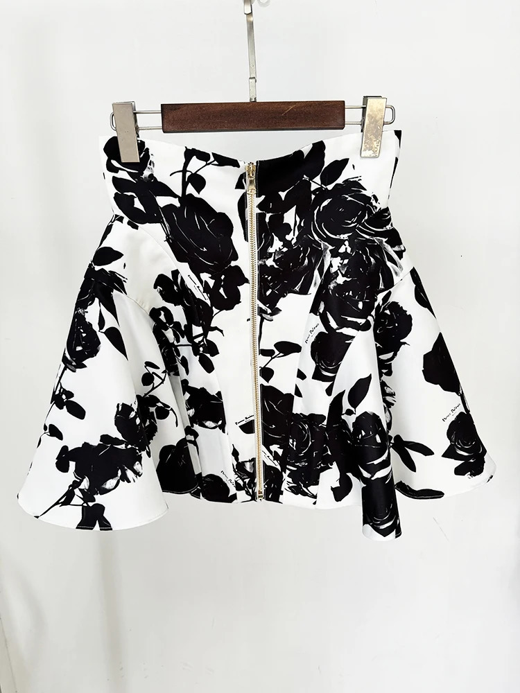 HIGH STREET est 2024 runway er fashion womens metal rose button printed floral mini skirt 241202