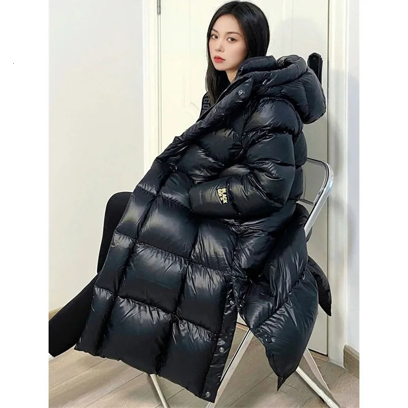 Women Loose Cotton Padded Jacket Korean Ladies Long Over The Knee Puffer Coat Winter Female Black Gold Warm Cotton Padded 241202
