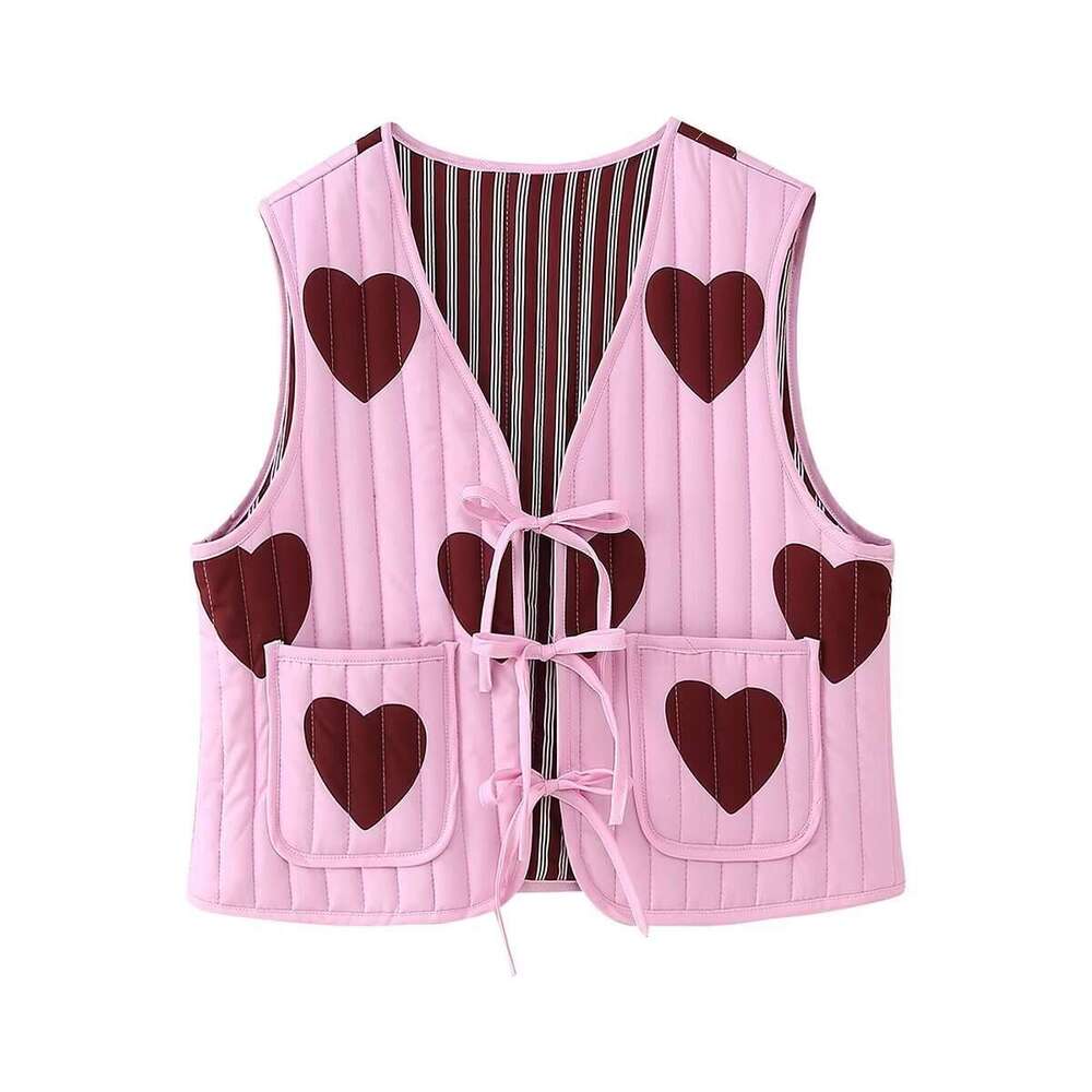 autumn winter products European and American women's street love tie cotton vest W028 6403 2024 new casual versatile fashion clothing