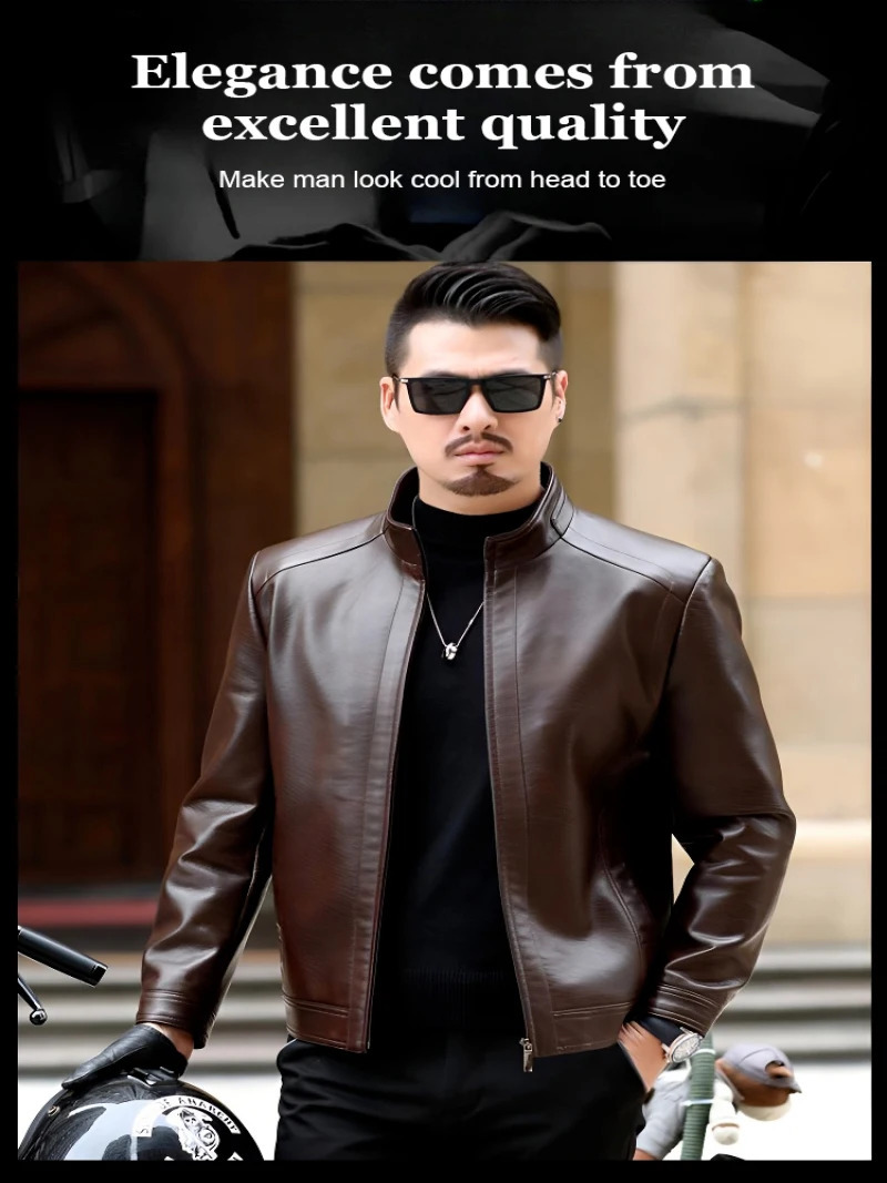 Highend Pu leather jacket Middleaged and elderly mens casual standup collar spring blouse 241121