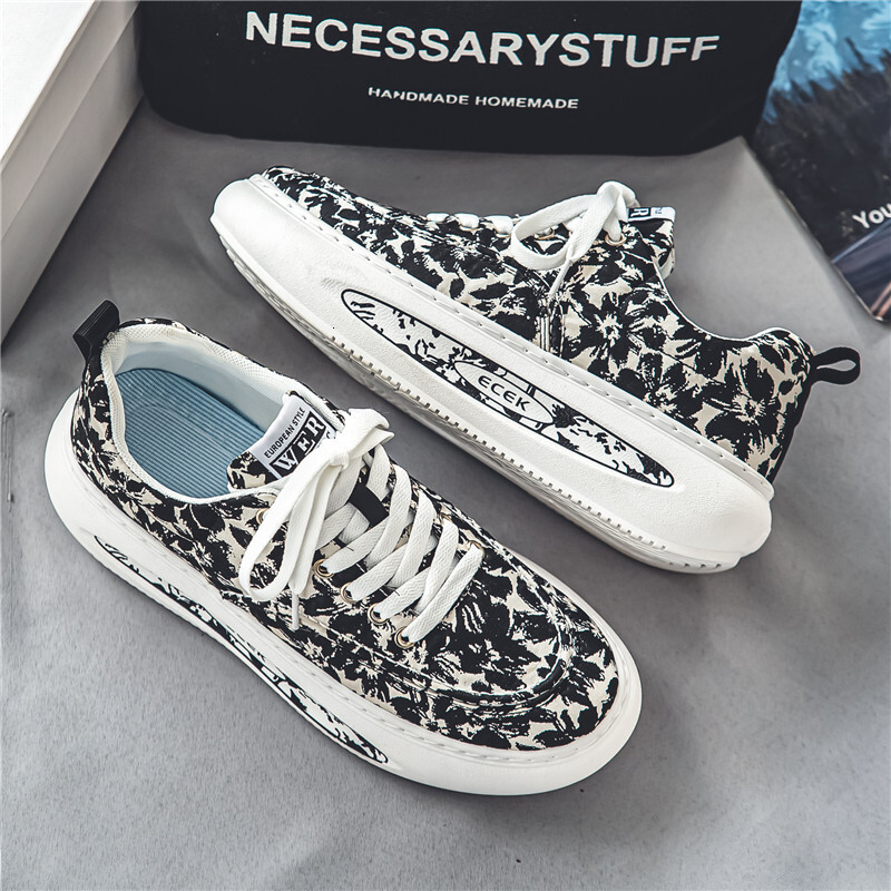 New Ral Fabric Casual Thick Soled Fashionable Men's Walking Shoes, Versatile Sports Training Board Shoes