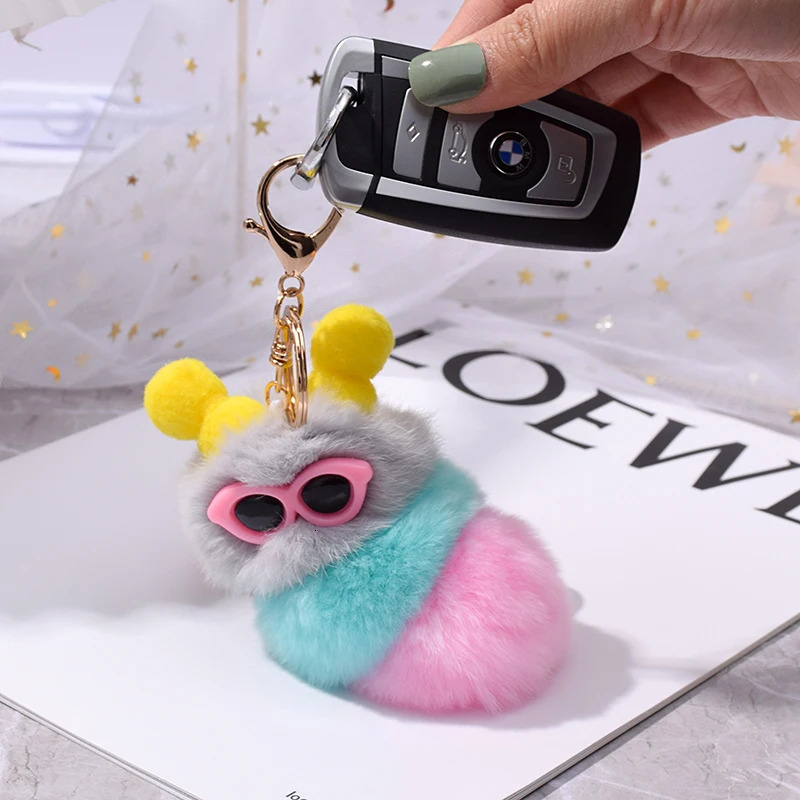 Korean Ins Style Keychain Real Otter Rabbit Fur Cute Bag Pendant Car Keychain Hanging Decoration Doll Birthday Gifts 241120
