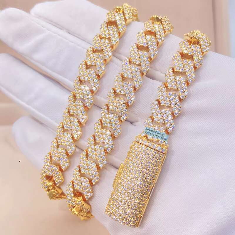 Custom Made Solid Sier 10Mm Width Fashion Jewelry S Pass Dia Tester Moissanite Cuban Chain Necklace