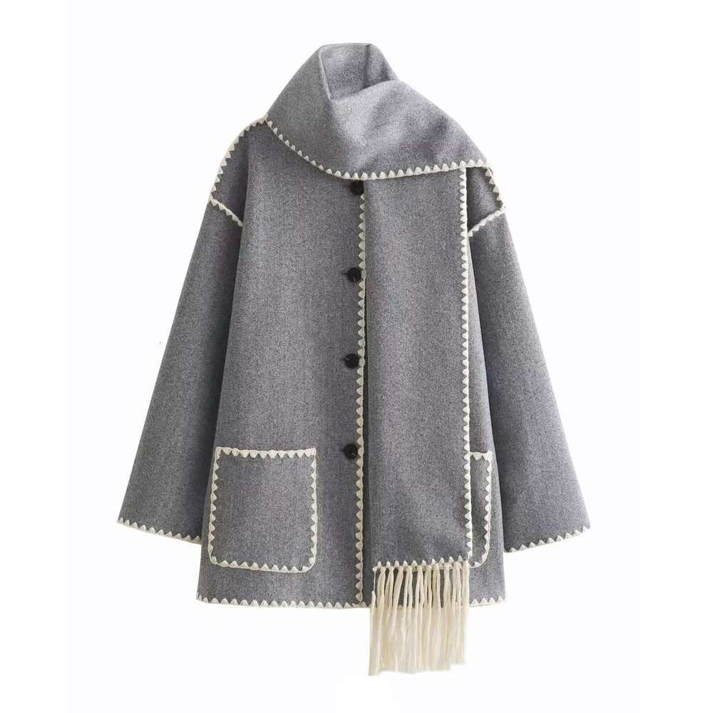 autumn winter products European and American women's street fashion scarf decoration splicing woolen coat W063 2788 2024 temperament versatile ne