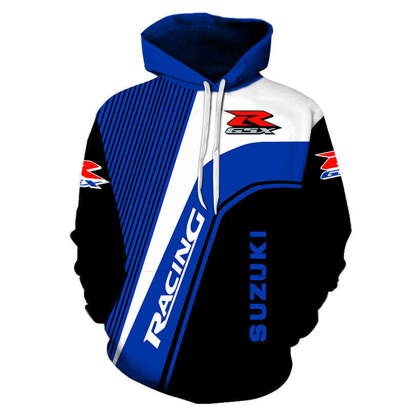 2024 Spring and Autumn New Casual 3D Digital Printed Hoodie Men's Street Motorcycle Round Neck Top