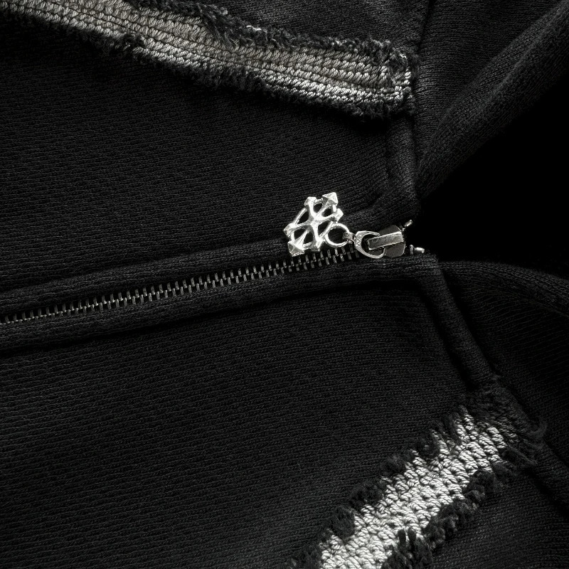 Y2K Garden Zipper Hoodie Creative Stripe Structure Splicing Street Clothing Retro Gothic Neutral Style Large Casual High Street Zipper 241202