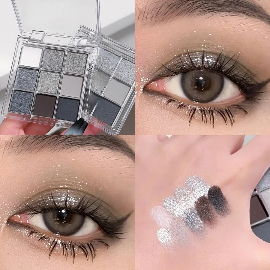 9 Colors Eyeshadow Palette Korean Makeup High Quality Professional Dark Metal Punk Smoky Eye Gray Black Shadow 241118