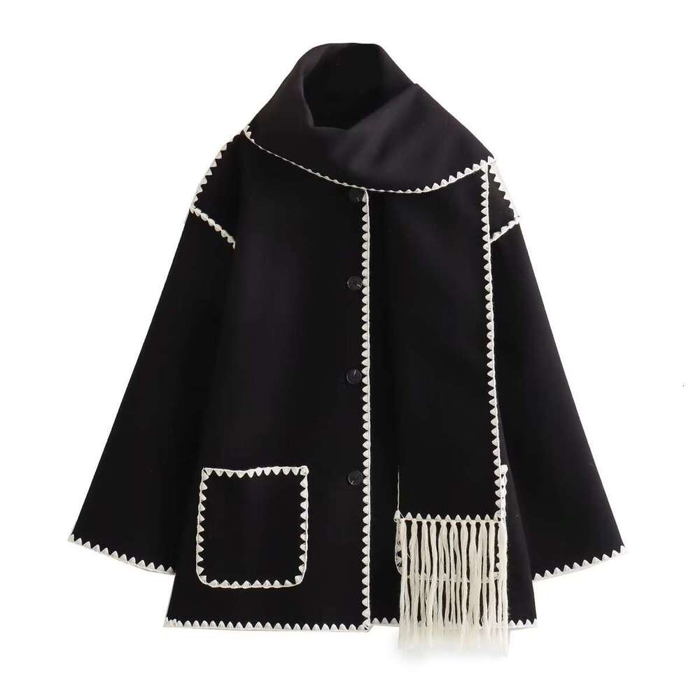 autumn winter products European and American women's street fashion scarf decoration splicing woolen coat W063 2788 2024 temperament versatile ne