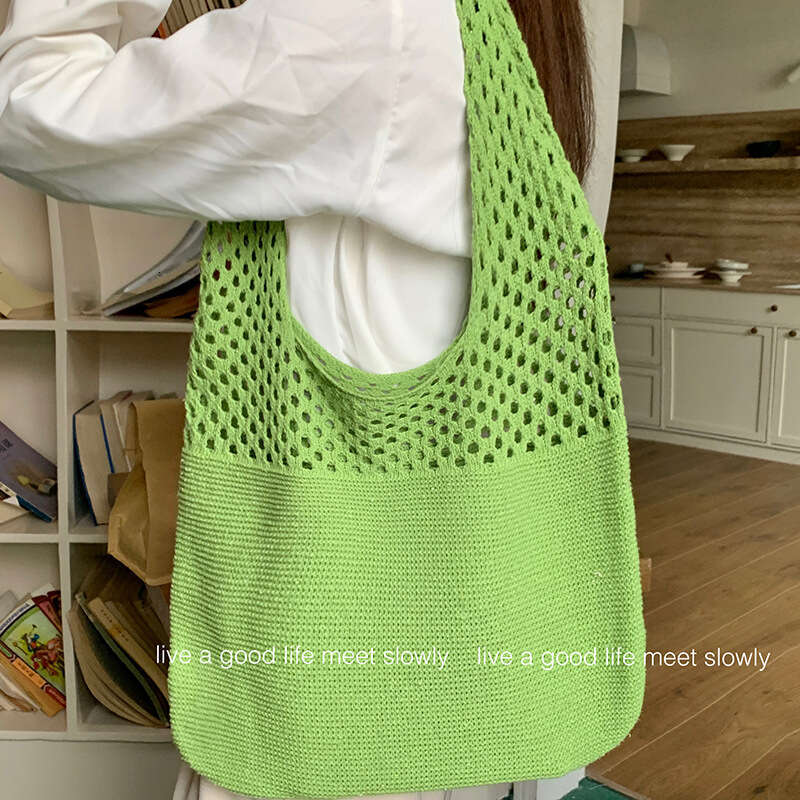 New Japanese And Korean Tote Mesh Hollow Women's Shoulder Knitted Bag Handbag B2