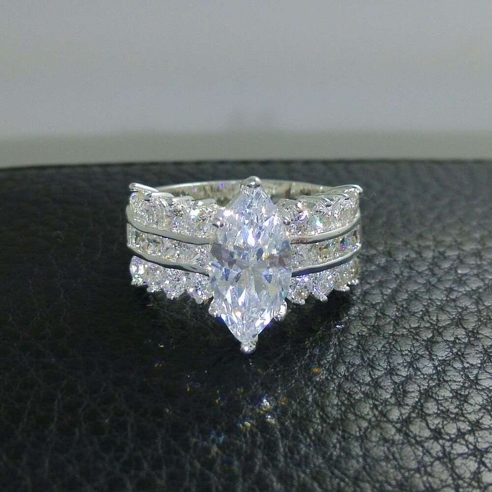 Sier Topaz CZ Wedding Ring - Sterg Sier, White Topaz, Size 6-10, Free Shipping 5636