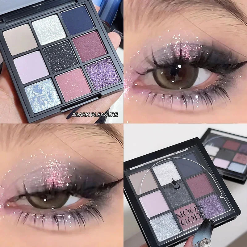 9 Colors Dark Punk Smoked Eyeshadow Palette Black Purple Pearl Matte Brightening Lying Silkworm Fine Shimmer Earth Color Makeup 241118