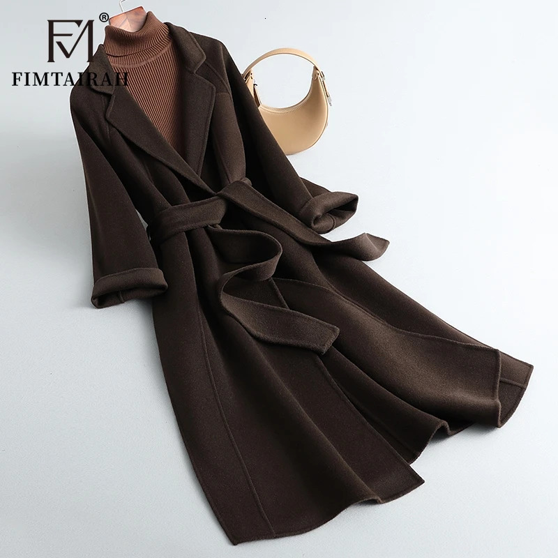Fimtairah Doublesided 100 Wool Coat Womens midlength loose large size 2024 autumnwinter highend woolen coat 241121