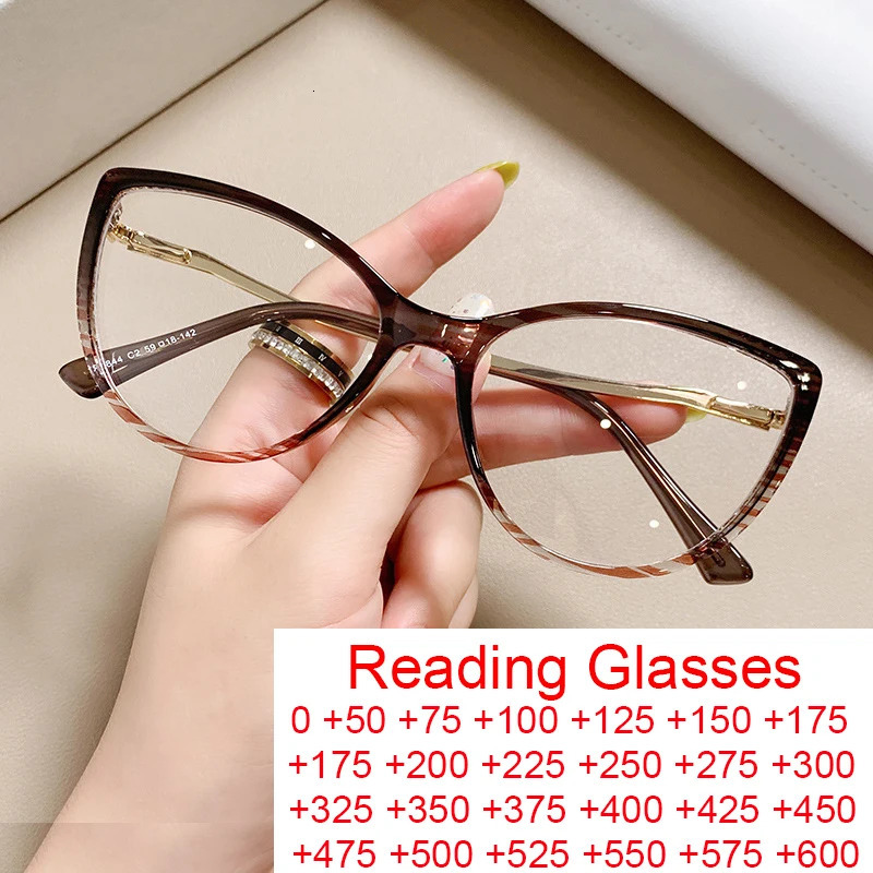 Fashion Blue Light Blocking Cats Eye Reading Glasses Female Trends Optical Tea Bar Visual Care Glasses Diode Glasses 241202