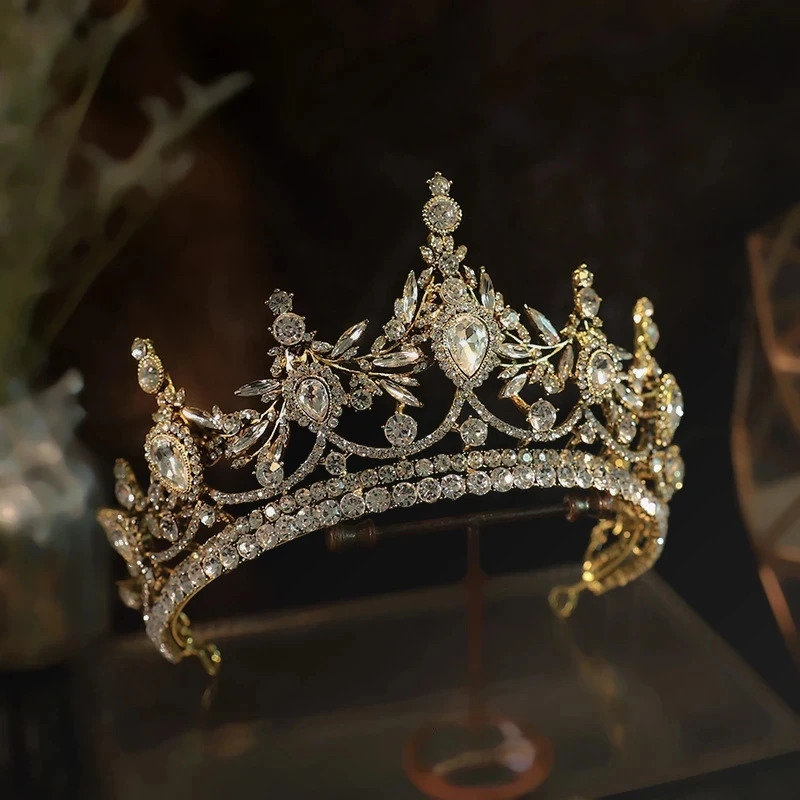 Baroque Bronze Gold Color Crystal Geometric Bridal Tiaras Crowns Headdress Rhinestone Pageant Diadema Wedding Hair Accessories 241202