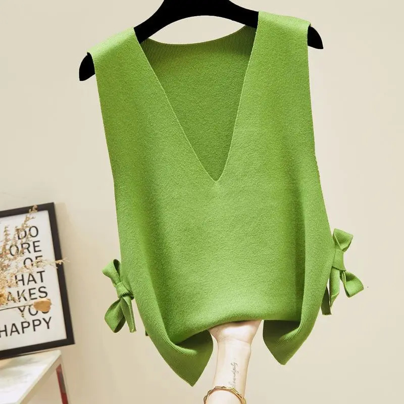 Womens Loose Bow Sweater Vest Spring Autumn Westernstyle Elegant Fashion Slimming Allmatch Knitted Tank Top for Women 241121