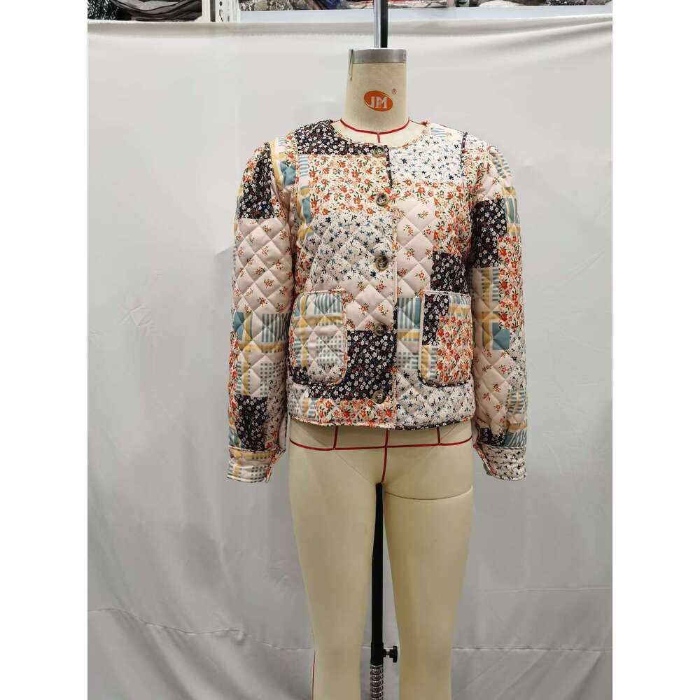 Autumn Product European and American Women's Street Fashion Top Splicing Quilted Cotton Coat W028 5756 2024 Versatile New Trendy Clothing Ins