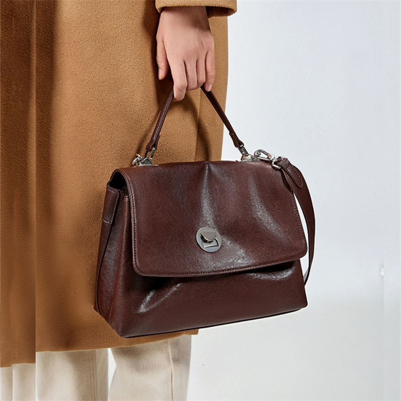 Toptrends Cowhide Genuine Leather Large Shoulder Bags For Women 2025 Designer Messenger Satchel Tote Ladies Handbags